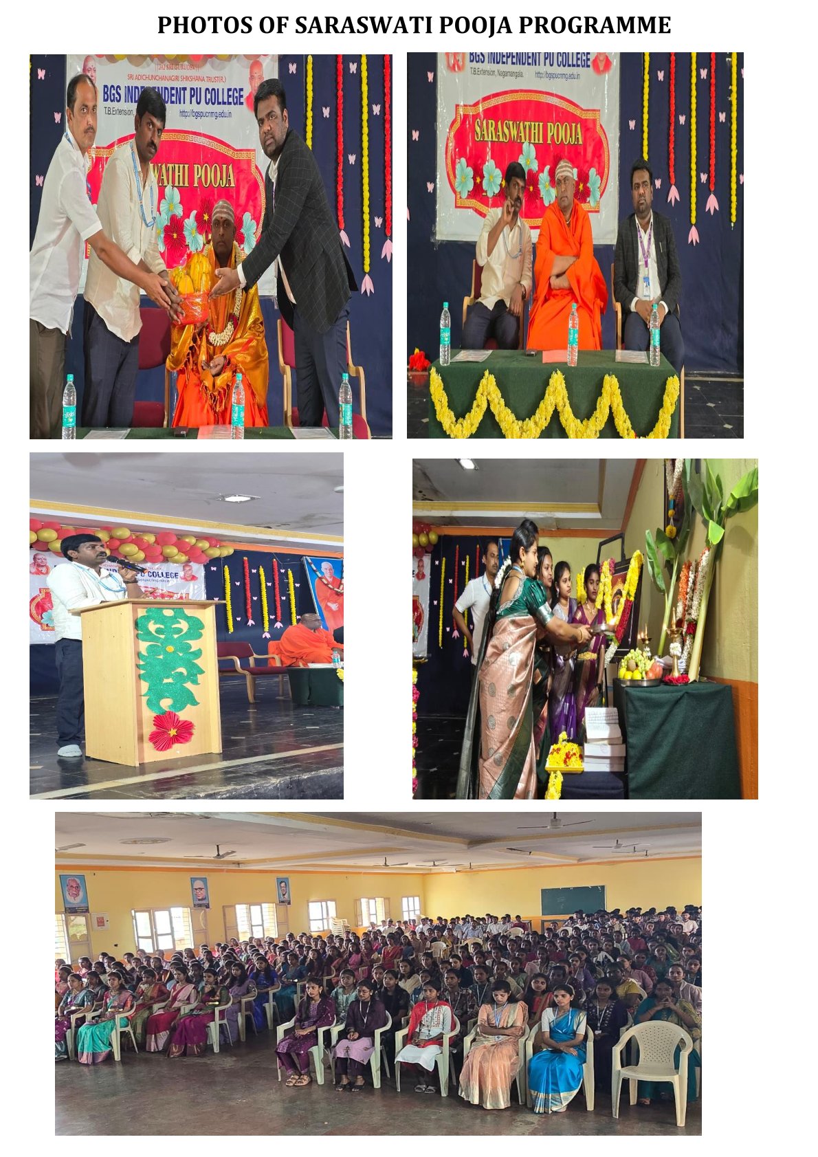 SARASWATI POOJA PROGRAMME